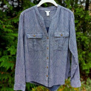 L.L. Bean Organic Cotton Hi-Lo Split V-neck Buttondown Top